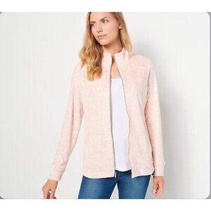 Susan Graver Weekend Plushknit Zip Front Jacket Size XS Coral NEW